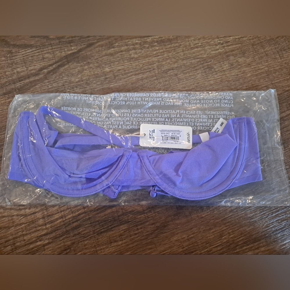 NWT Aerie Smoothez Mesh Unlined Balconette Coverage Bra Purple 32C